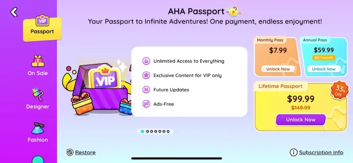 Aha World: Avatar & Family Fun paywall screenshot