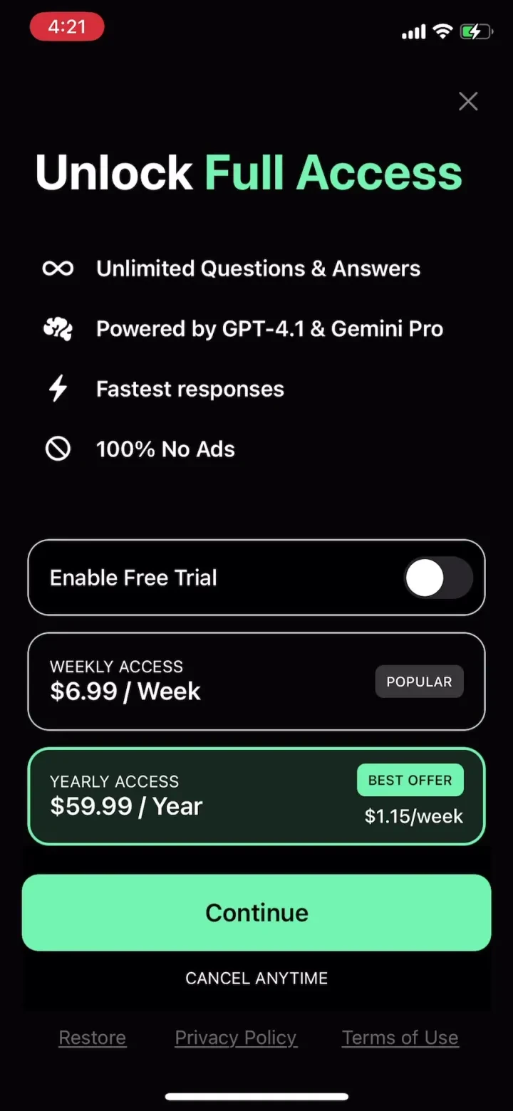 AI Chatbot - Ask Me Anything paywall screenshot