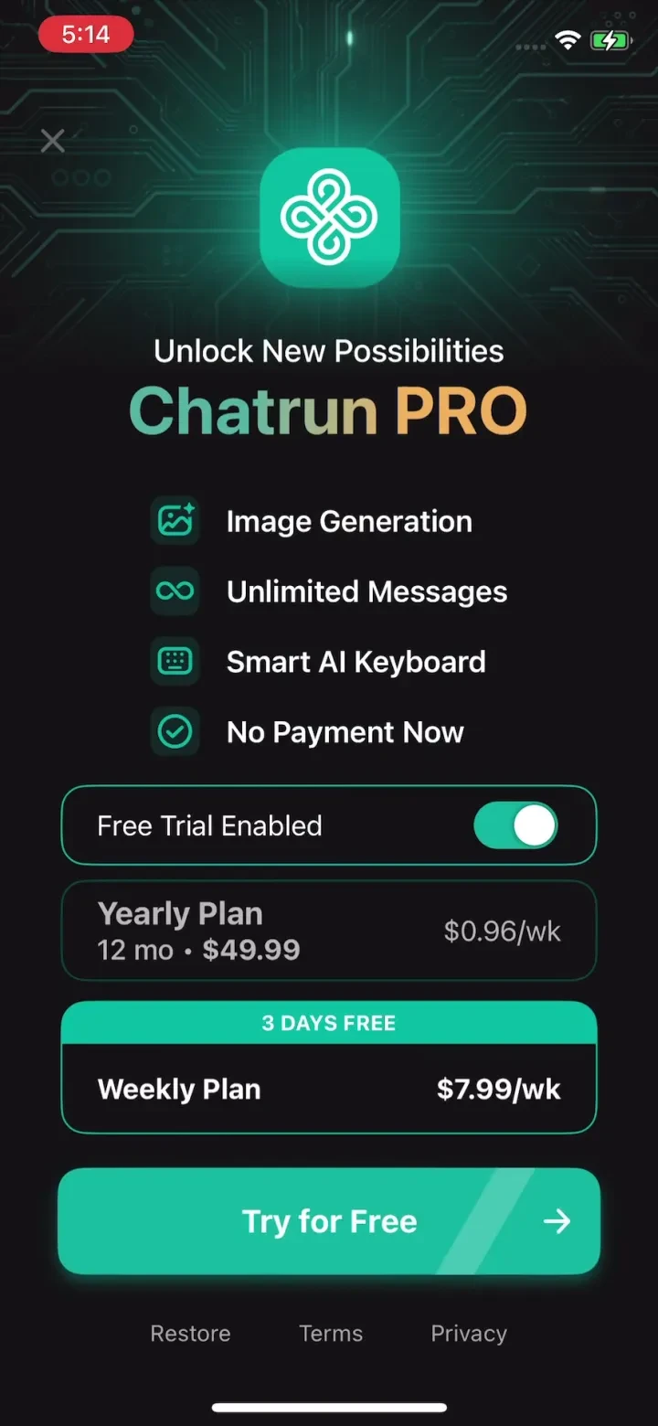 AI Chatbot with Сhat - Chatrun paywall screenshot