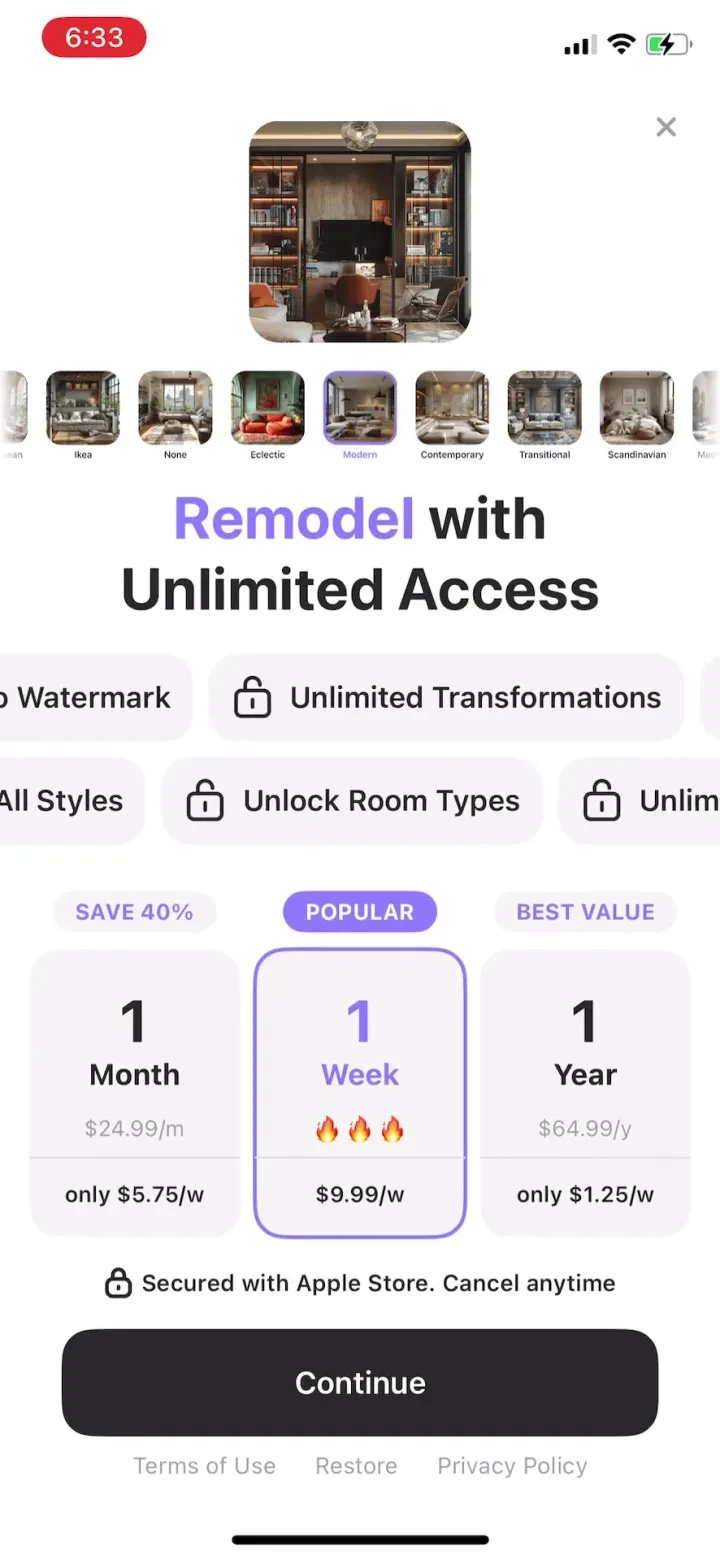 ‎AI Remodel — Interior Design paywall screenshot