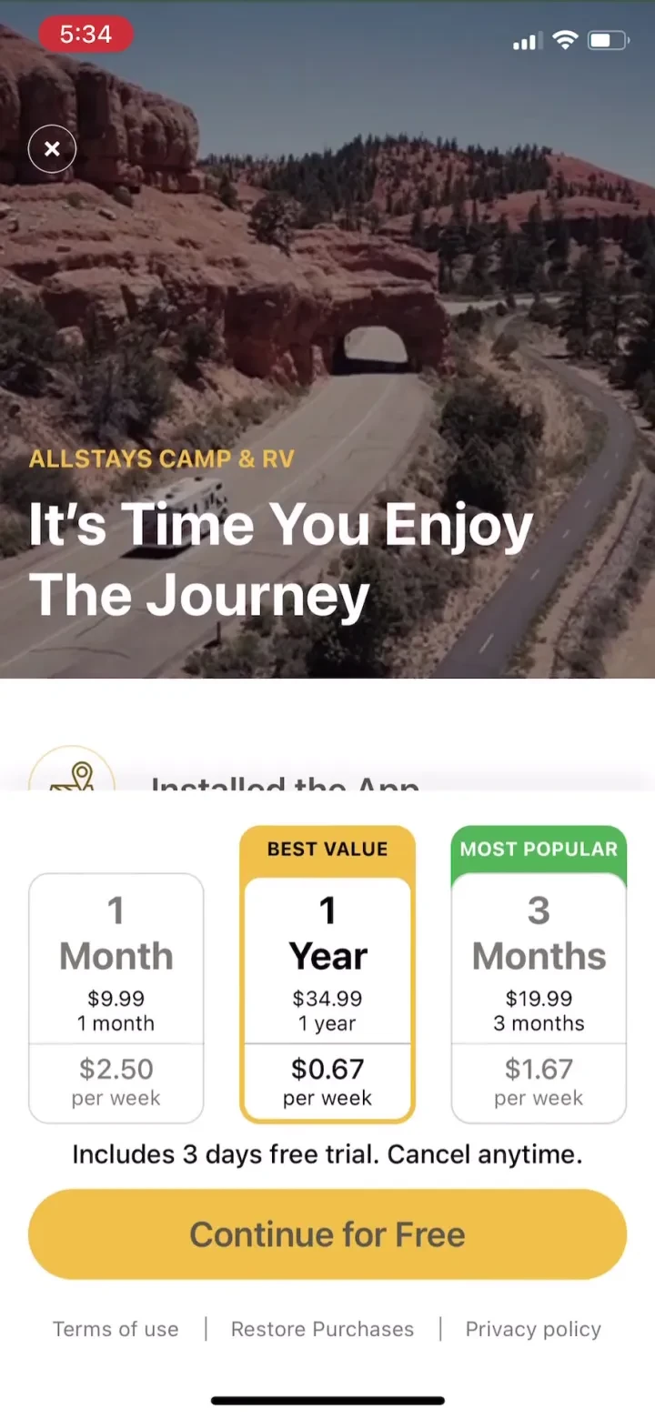 AllStays Camp & RV: Camping paywall screenshot