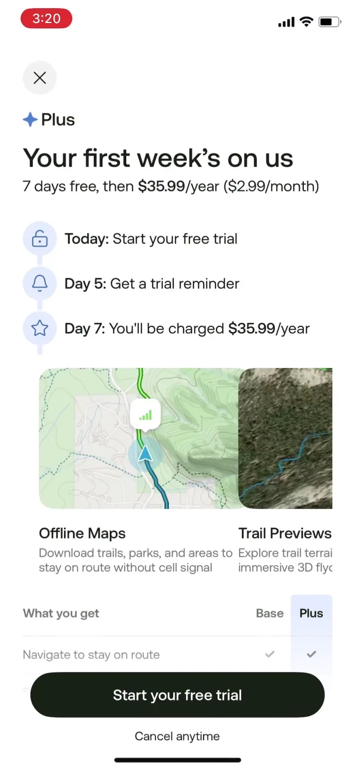AllTrails: Hike, Bike & Run paywall screenshot
