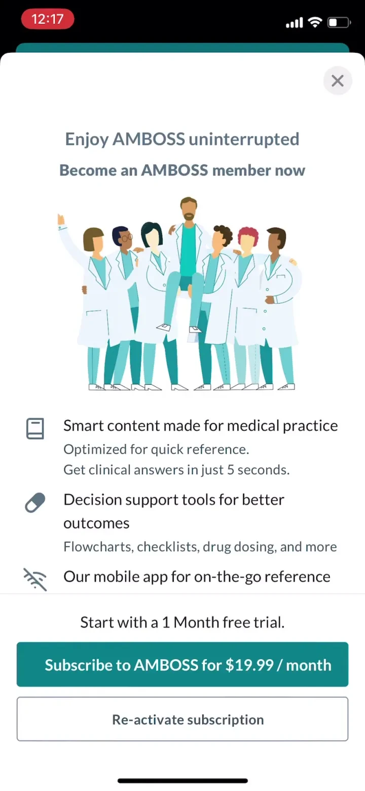 AMBOSS Medical Knowledge paywall screenshot