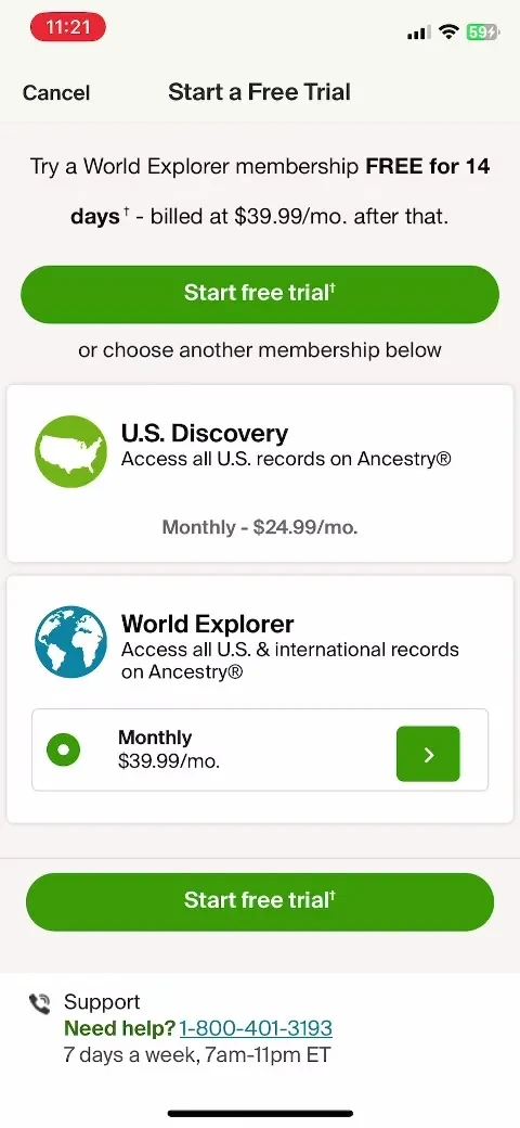 Ancestry: Family History & DNA paywall screenshot