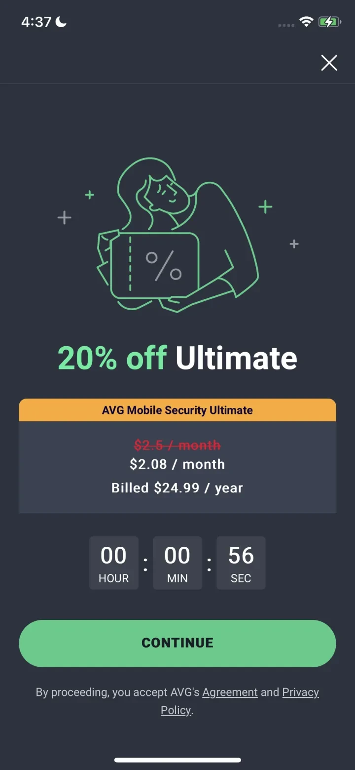 AVG Mobile Security paywall screenshot