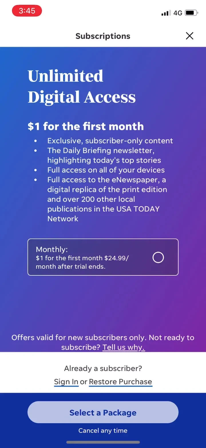 azcentral paywall screenshot