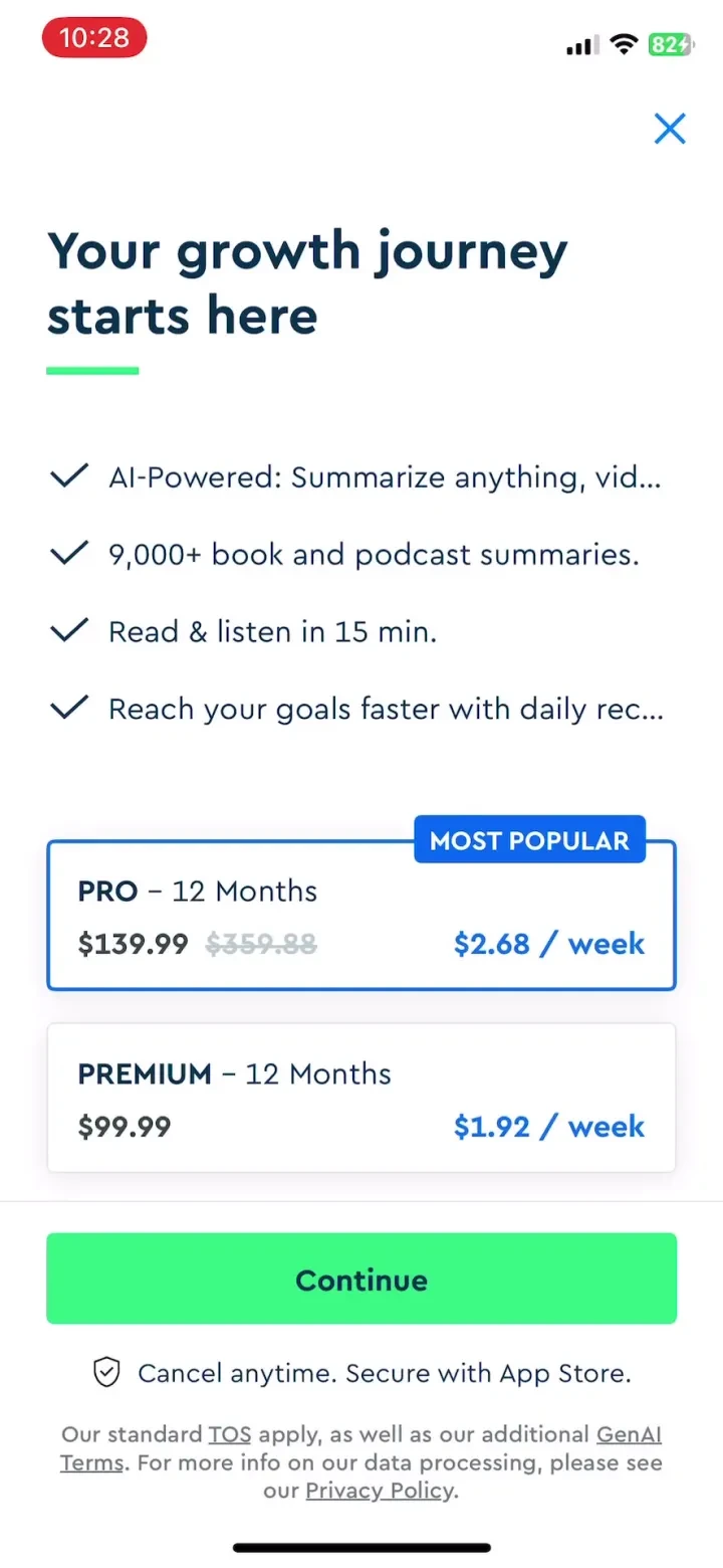 Blinkist: Book Summaries Daily paywall screenshot