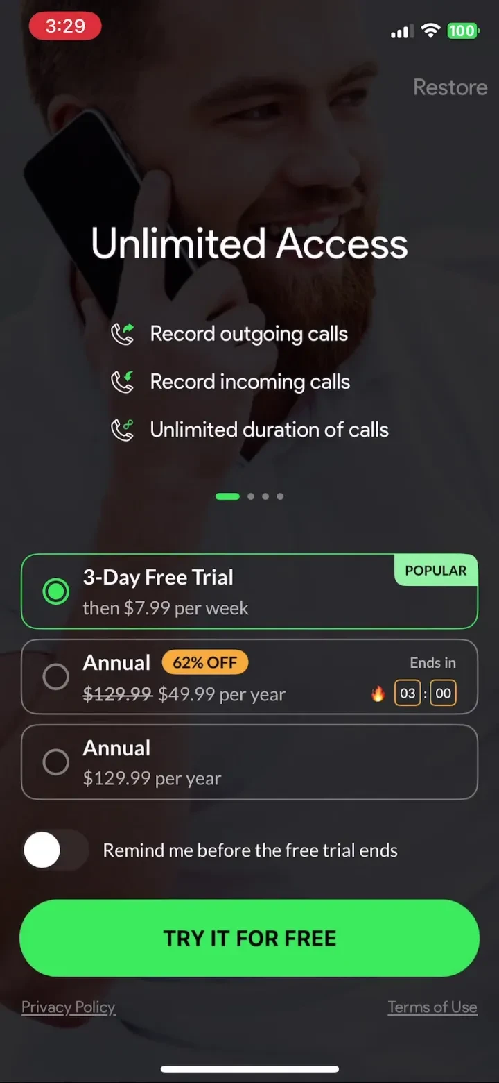Call Recorder for iPhone. paywall screenshot