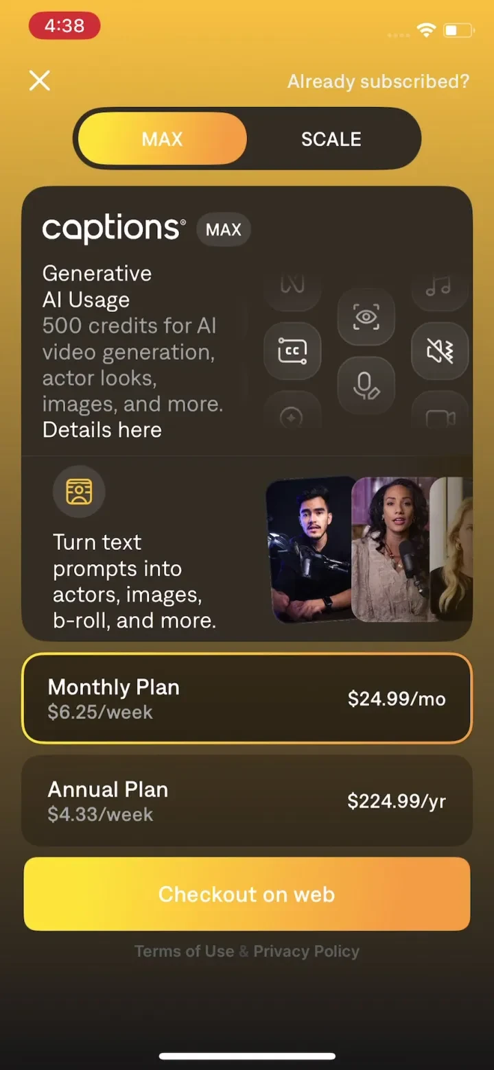 Captions: AI Edits Your Video paywall screenshot