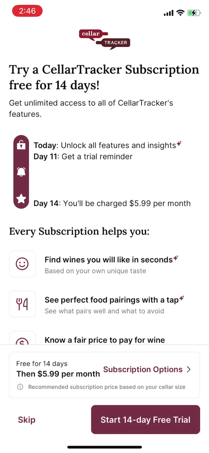 CellarTracker: #1 Wine Tracker paywall screenshot