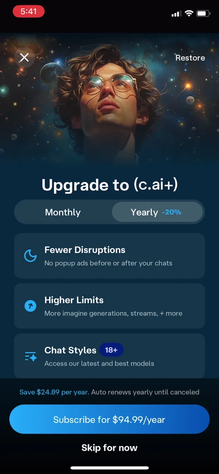 Character AI: Chat, Talk, Text paywall screenshot
