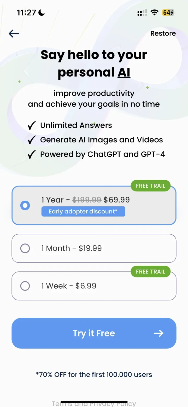 Chat AI - Ask Anything paywall screenshot