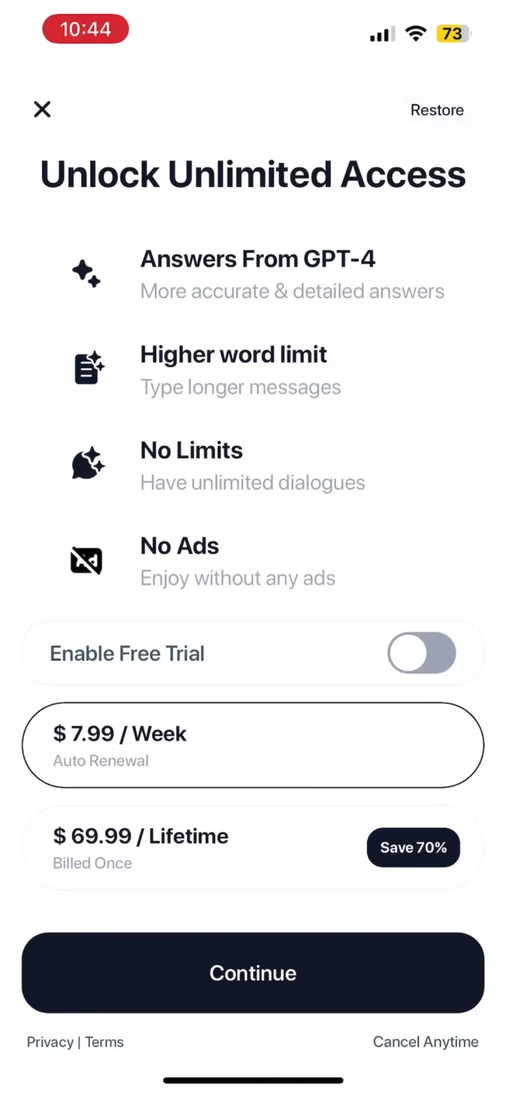 Chatbot AI - Smart Search Bot paywall screenshot