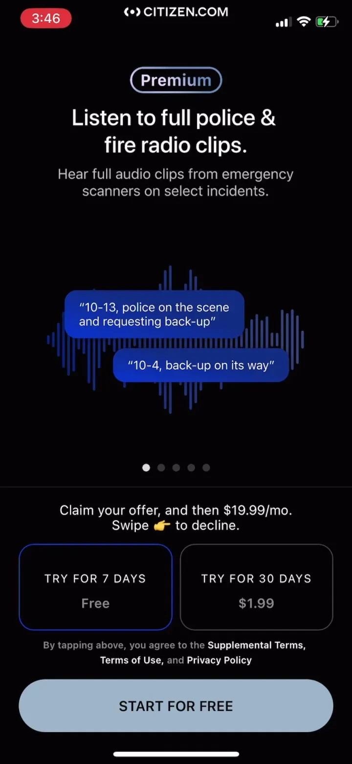 Citizen: Safety & Live Video paywall screenshot