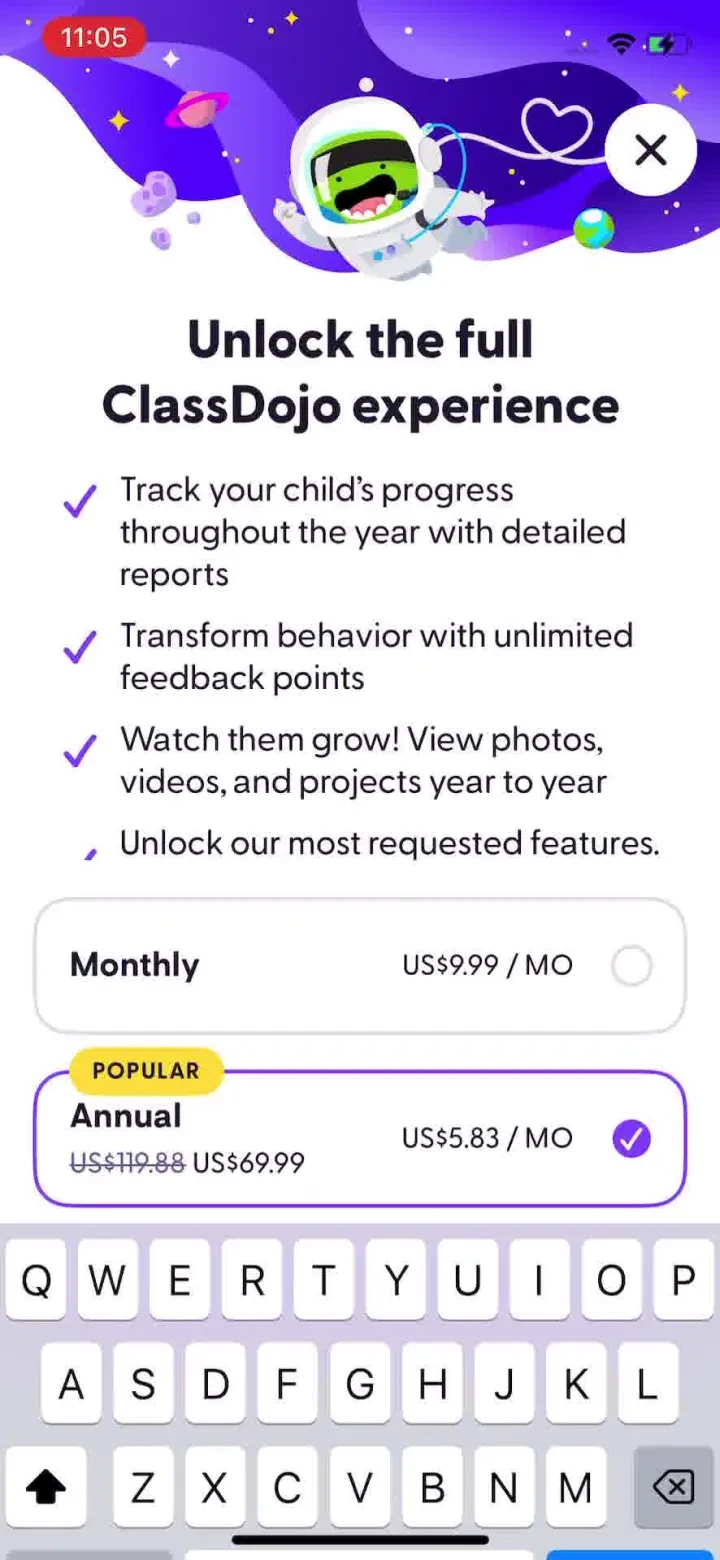 ClassDojo paywall screenshot