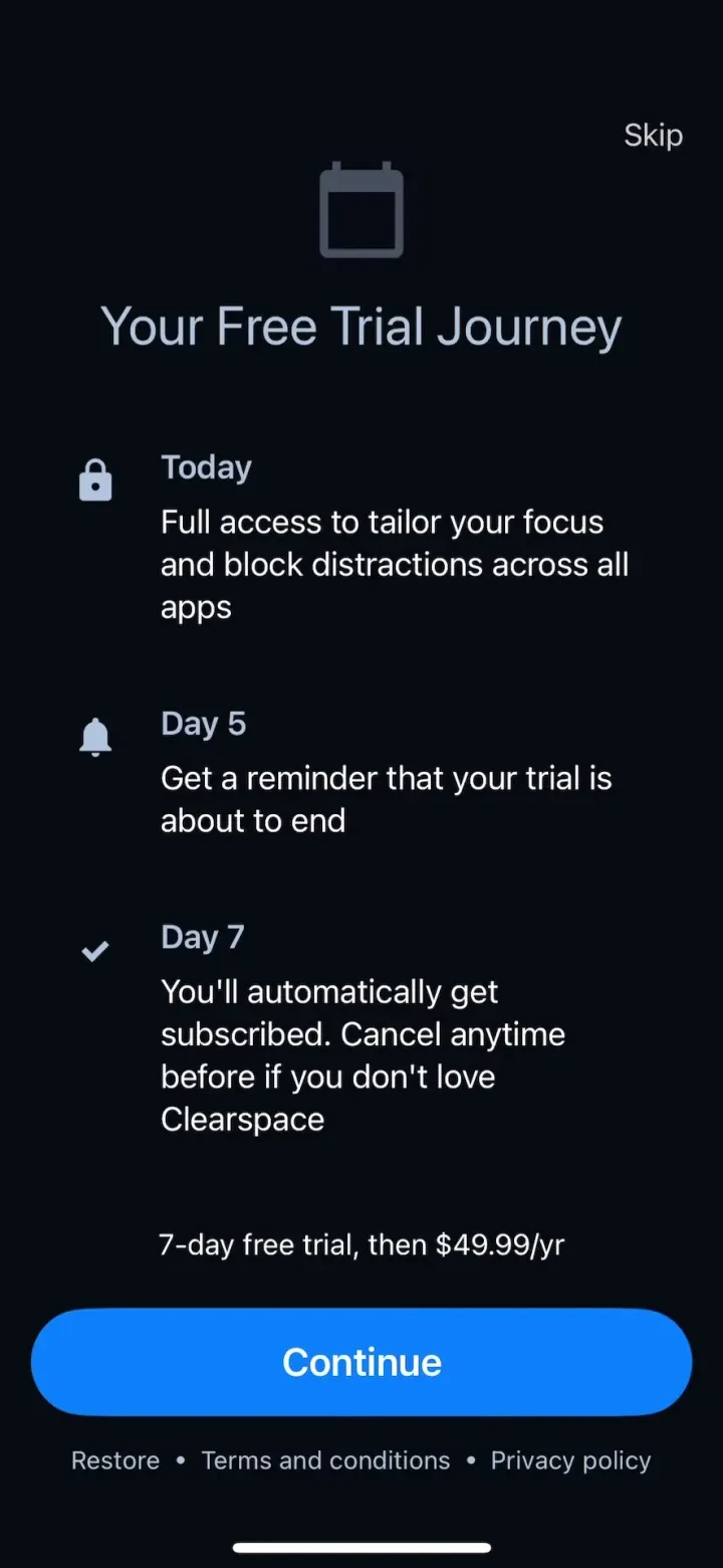 ClearSpace: Reduce Screen Time paywall screenshot