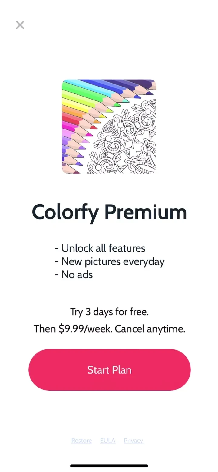 Colorfy: Coloring Book Games paywall screenshot