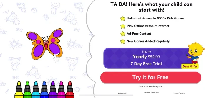 Coloring Games for Kids 2-6! paywall screenshot