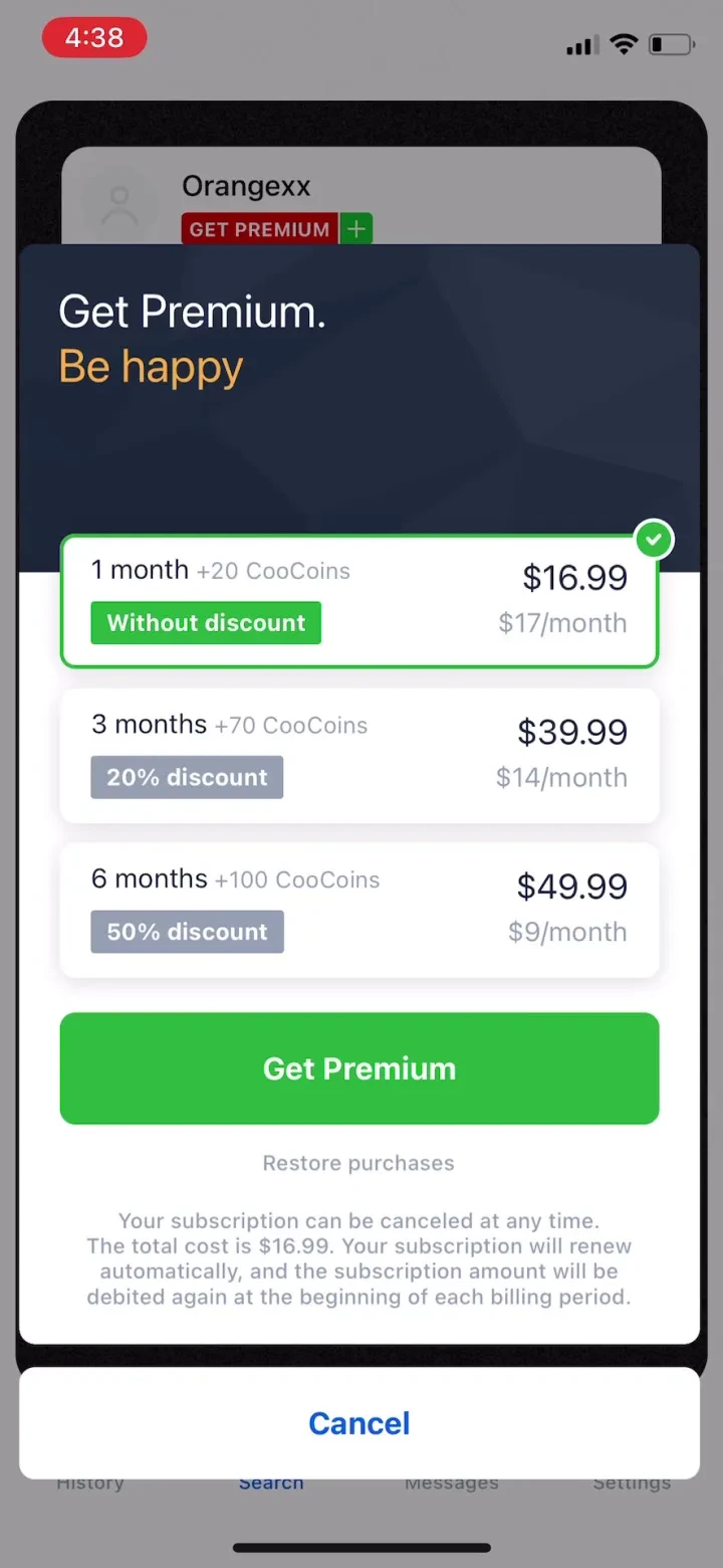 CooMeet paywall screenshot