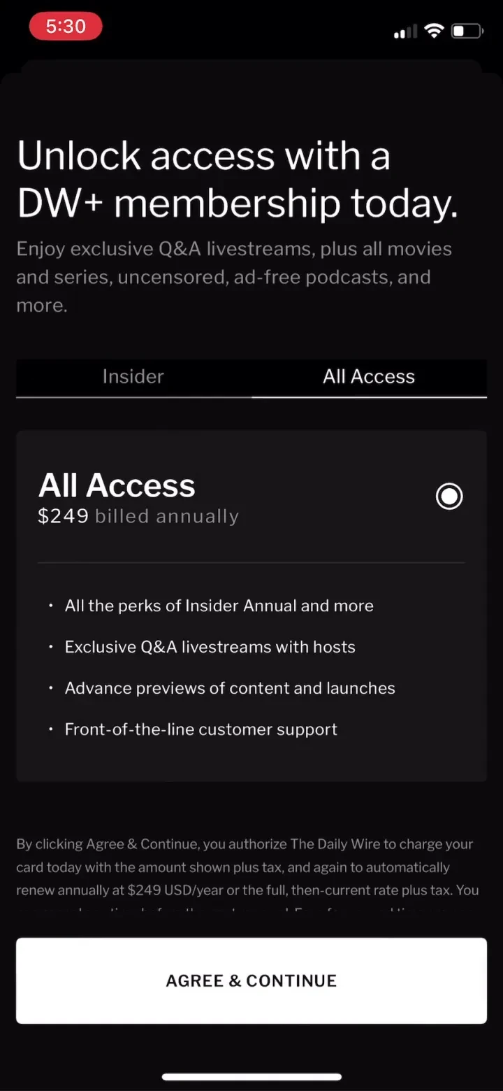 DailyWire+ paywall screenshot
