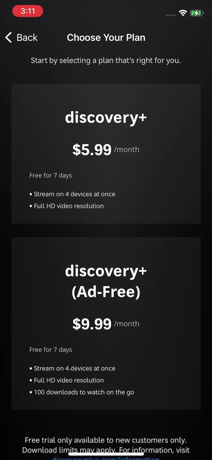 discovery+ | Stream TV Shows paywall screenshot