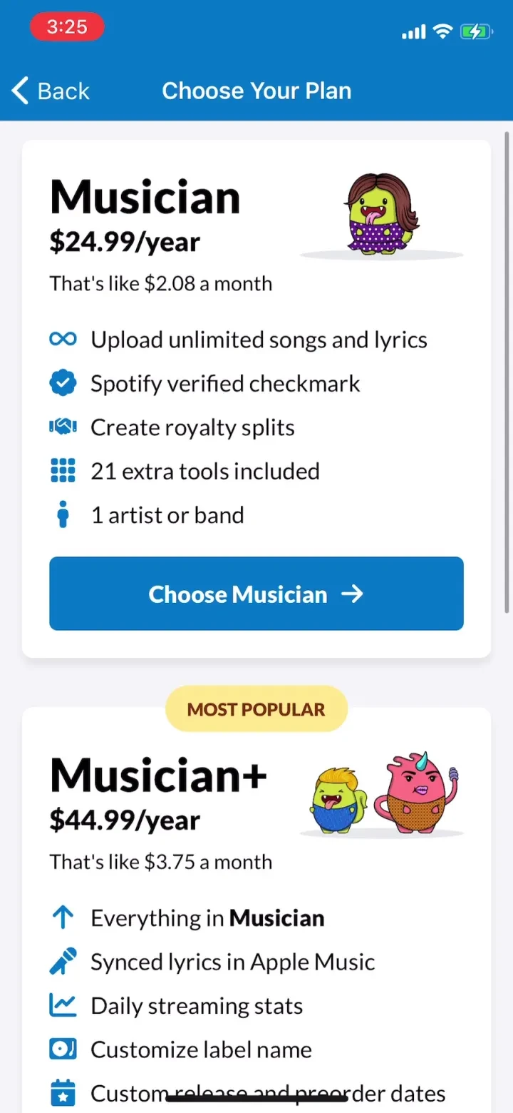 DistroKid paywall screenshot