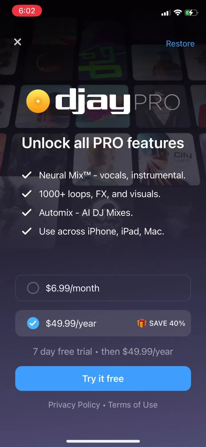 djay - DJ App & AI Mixer paywall screenshot