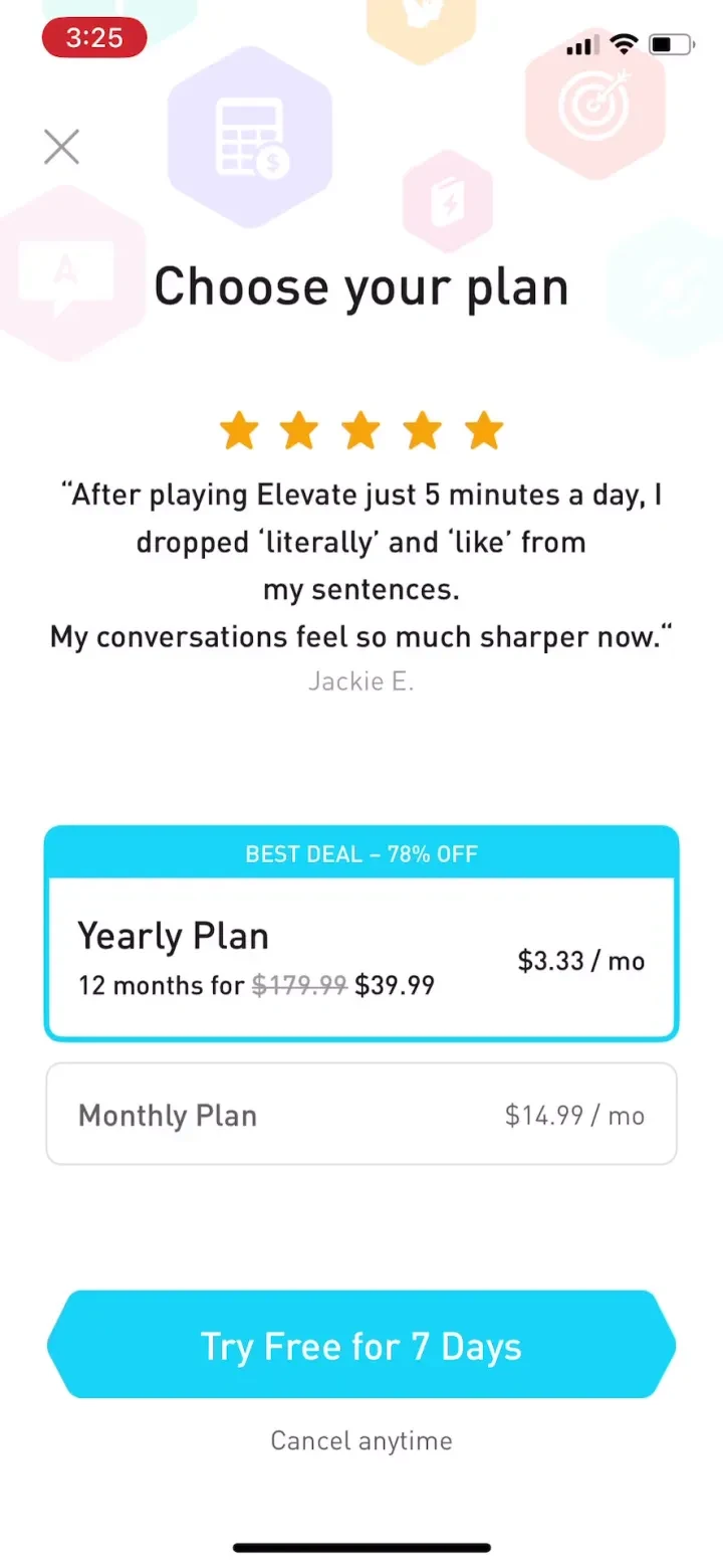 Elevate - Brain Training Games paywall screenshot