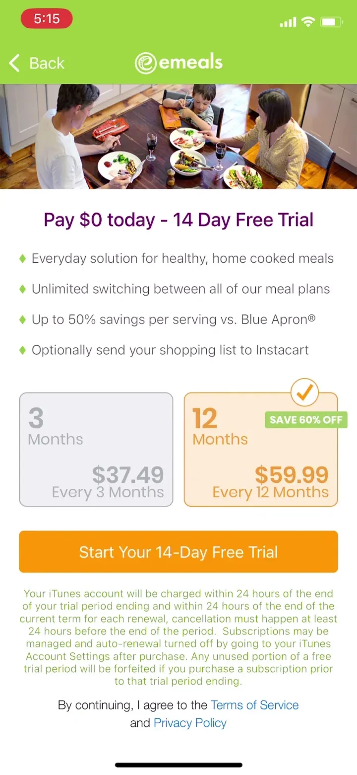 eMeals - Healthy Meal Plans paywall screenshot