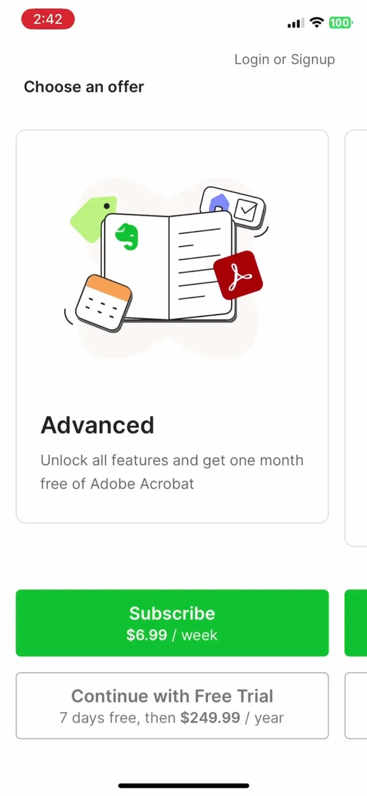 Evernote: AI Notes & Notebook paywall screenshot