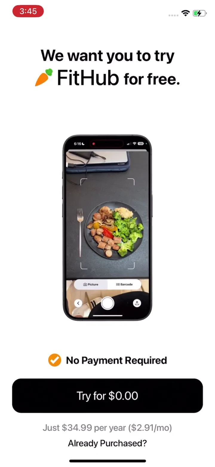 FitHub - AI Calorie Tracker paywall screenshot