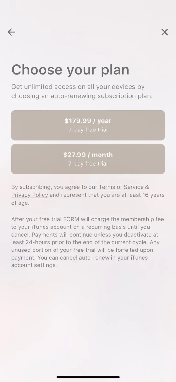 FORM: Strength, Pilates, Gym paywall screenshot