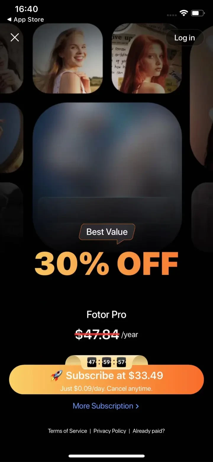 Fotor AI Photo Editor & Video paywall screenshot