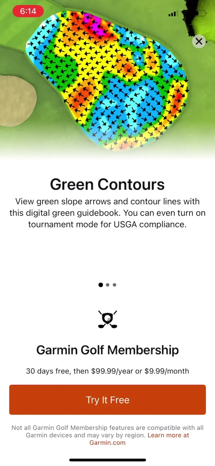 Garmin Golf paywall screenshot