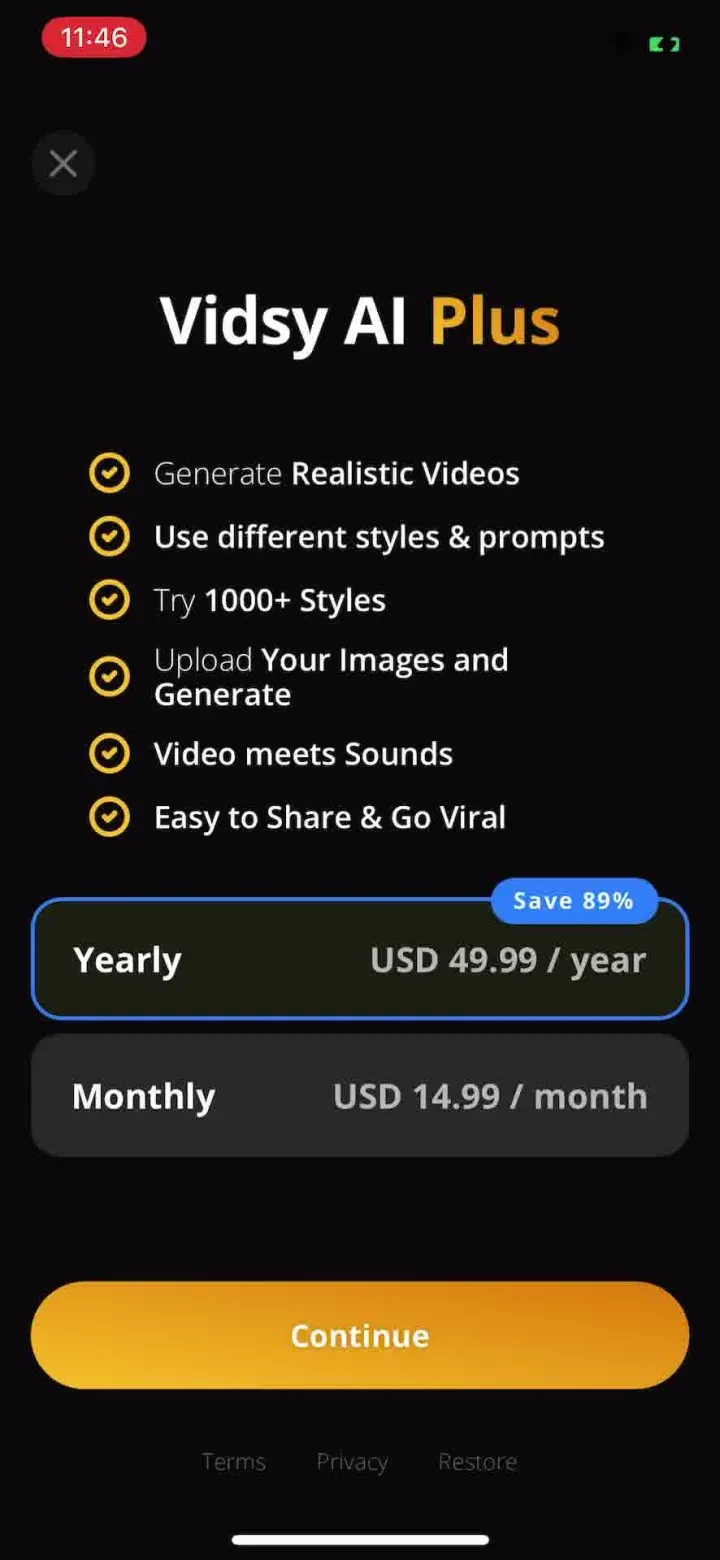 Glam App - AI Video Generator paywall screenshot