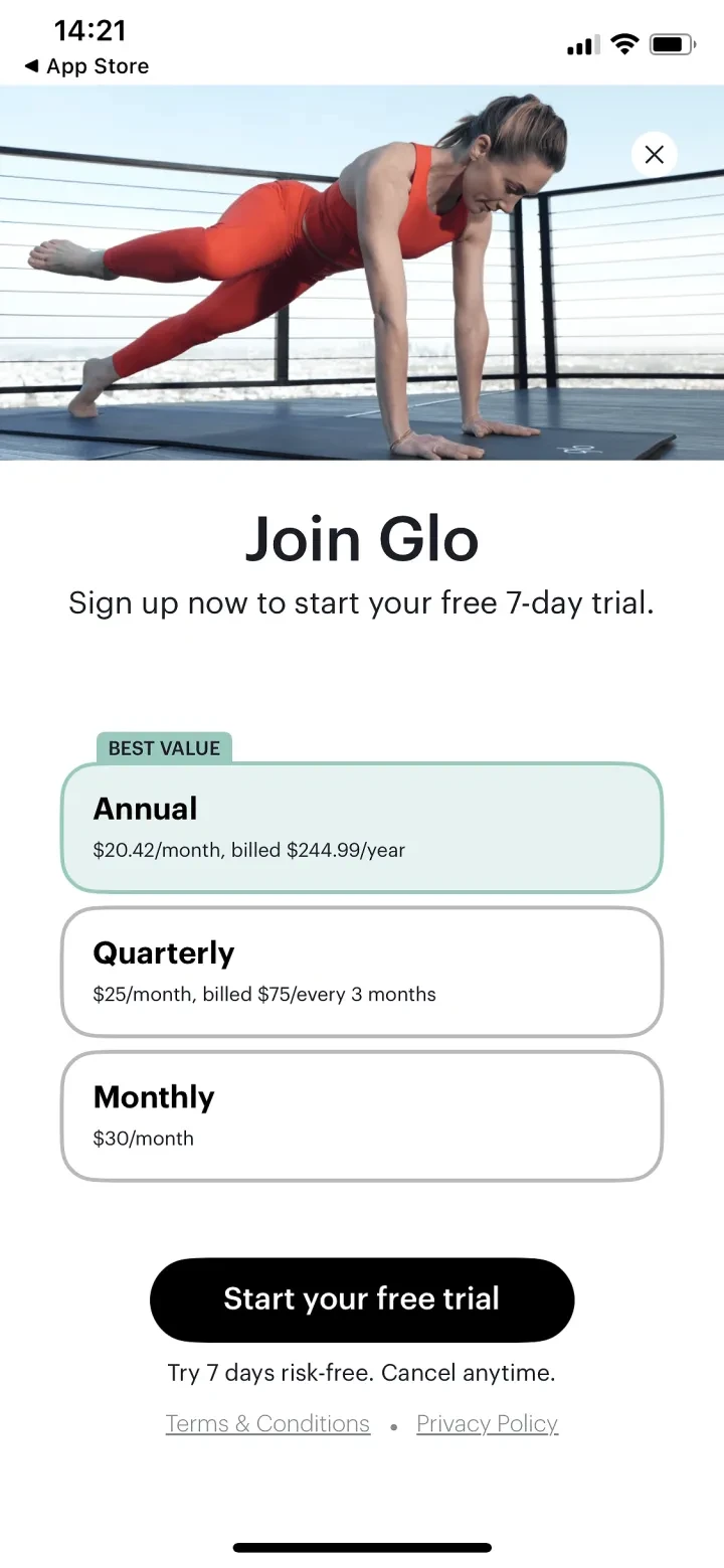 Glo | Yoga and Meditation App paywall screenshot