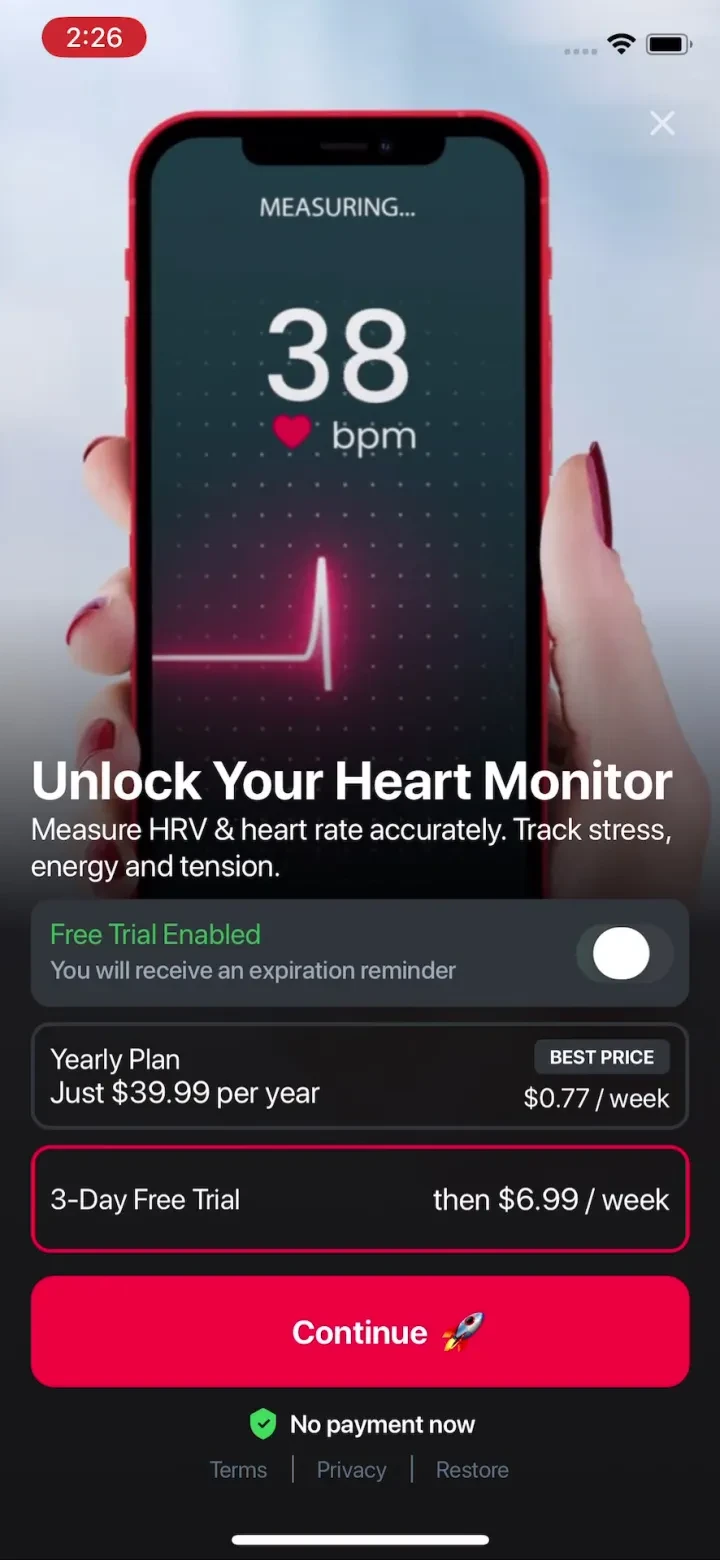 Heartify: Heart Health Monitor paywall screenshot