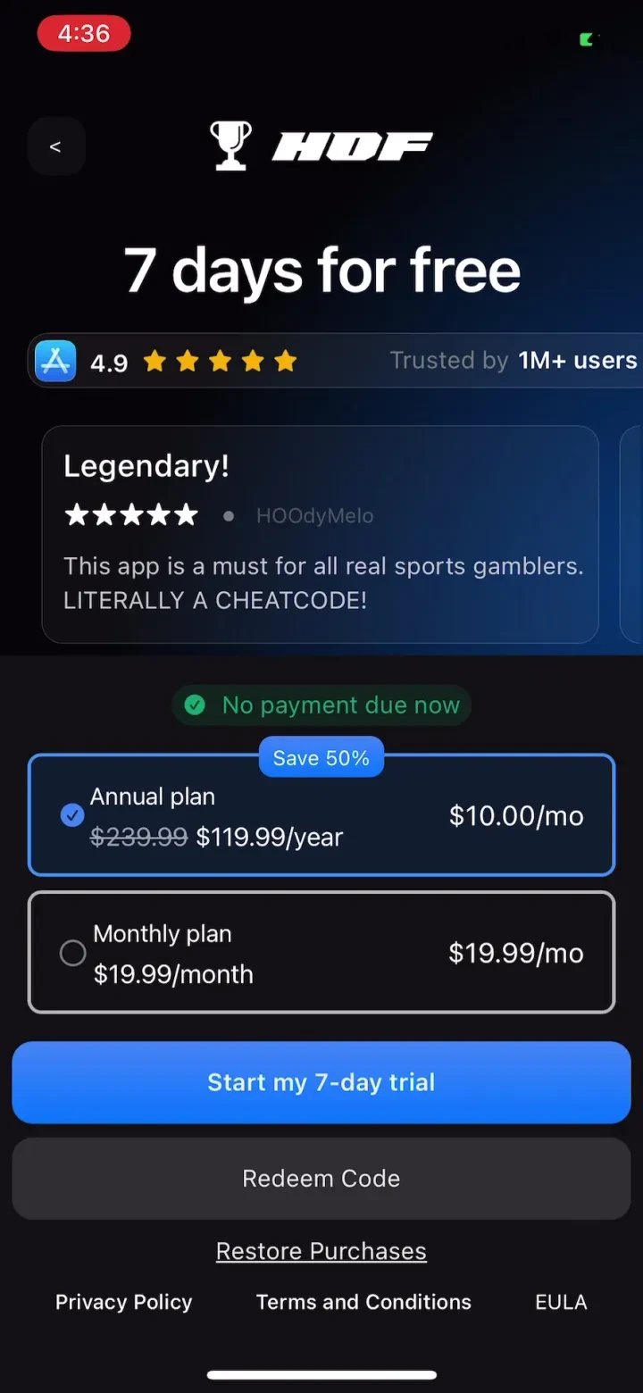 HOF: Sports Stats & Data paywall screenshot