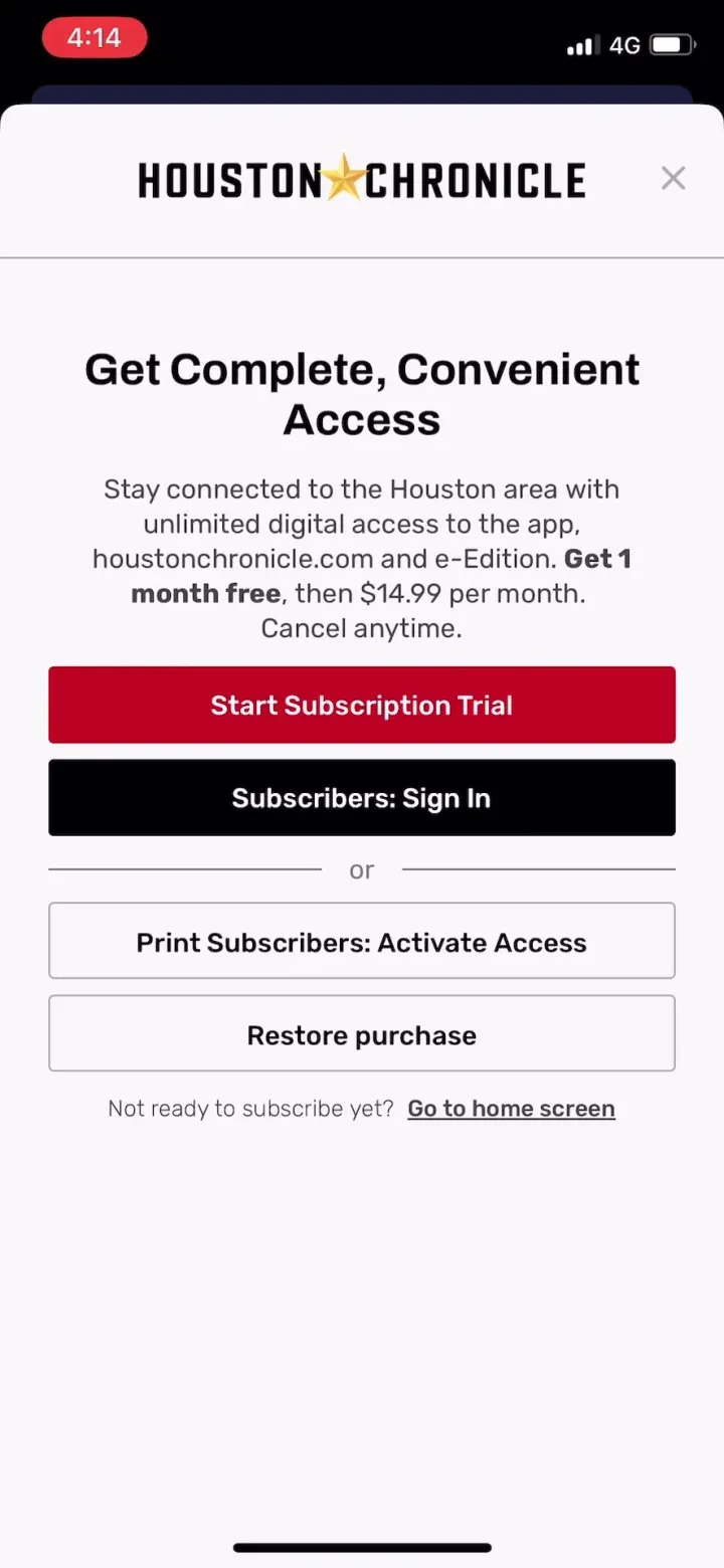 Houston Chronicle paywall screenshot