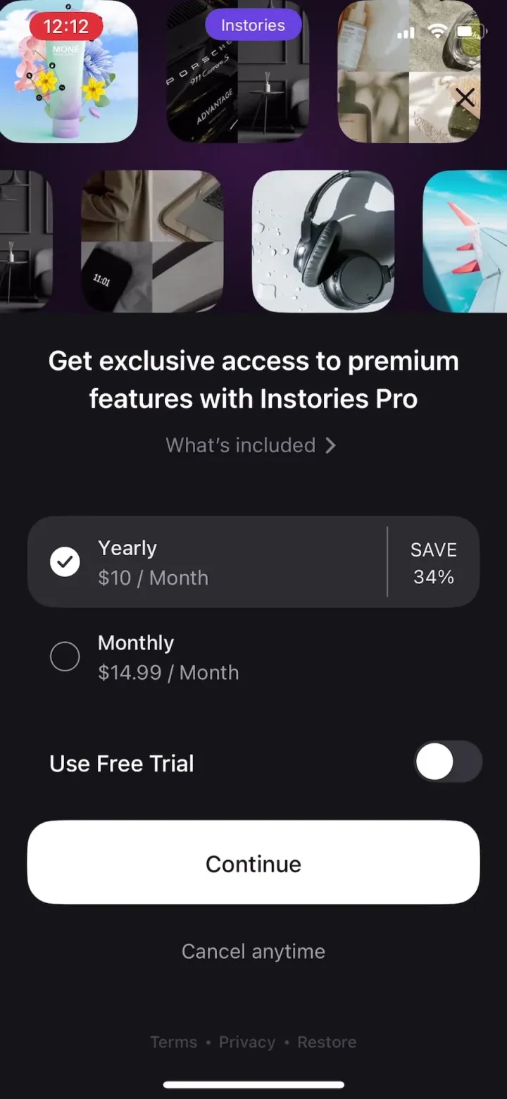 Instories: AI Photo & Video paywall screenshot