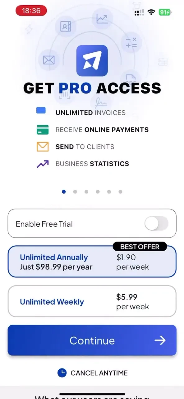 Invoice Maker - Invoice Fly paywall screenshot