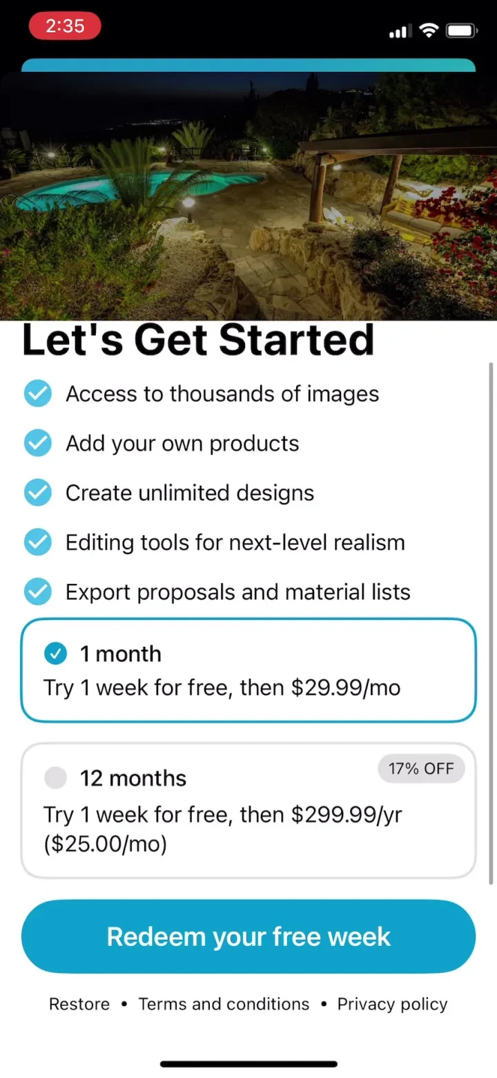 iScape: Landscape Design paywall screenshot