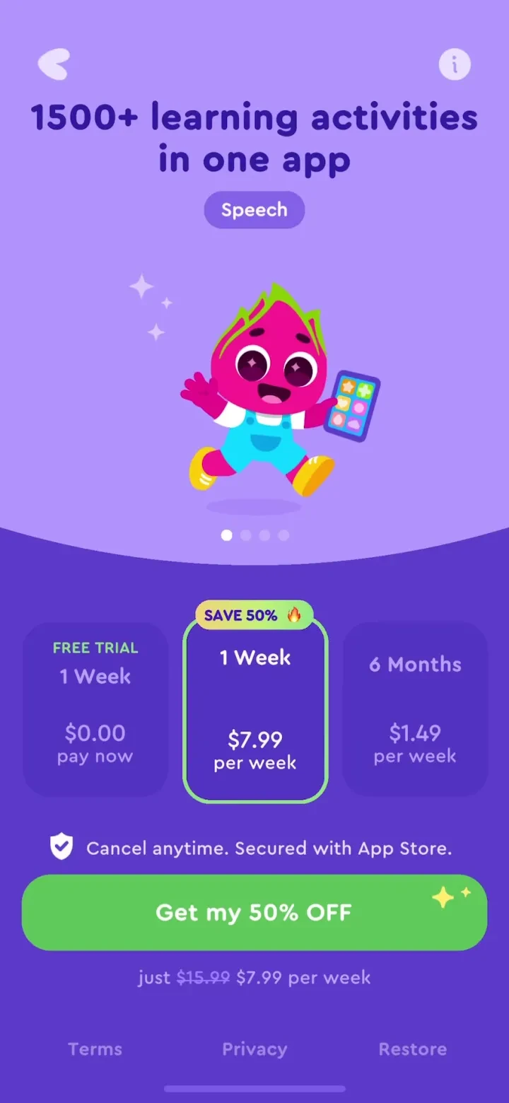 Keiki Learning games for Kids paywall screenshot