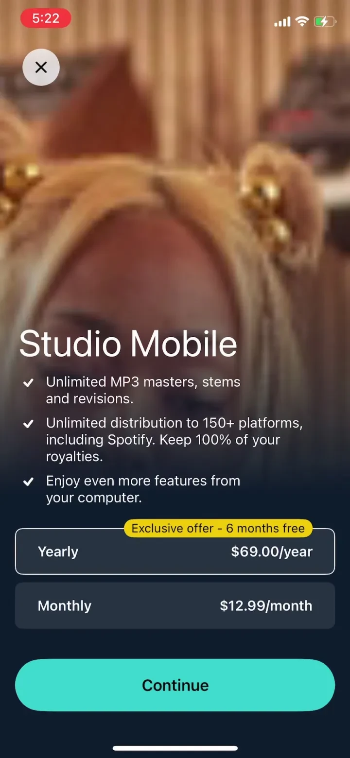 LANDR - For Music Makers paywall screenshot