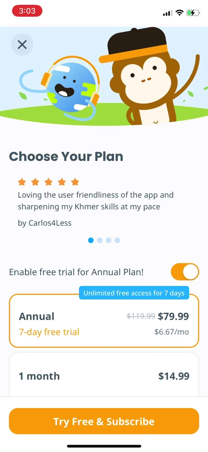 Language Learning - Ling paywall screenshot