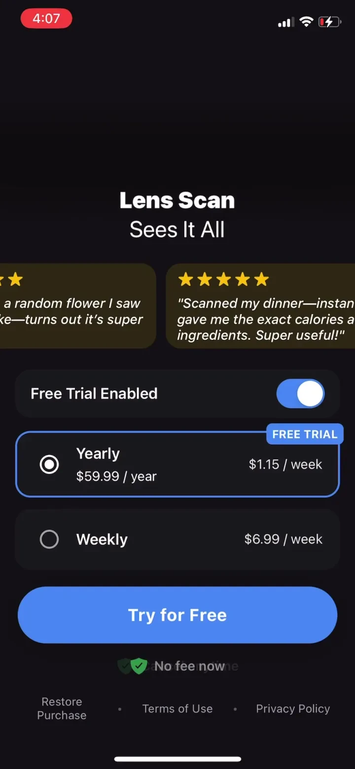 Lens Scan: Identify Anything paywall screenshot
