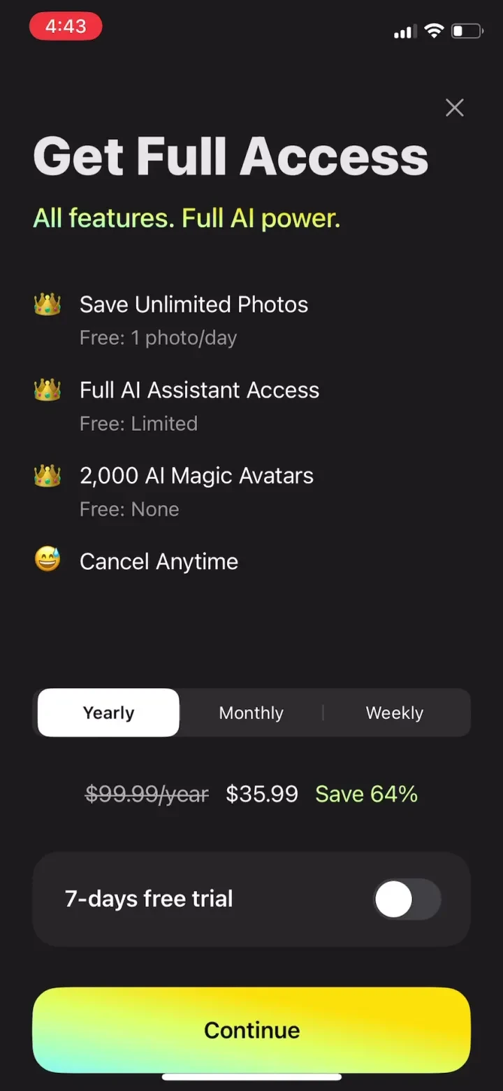 Lensa AI: Photo Editor paywall screenshot