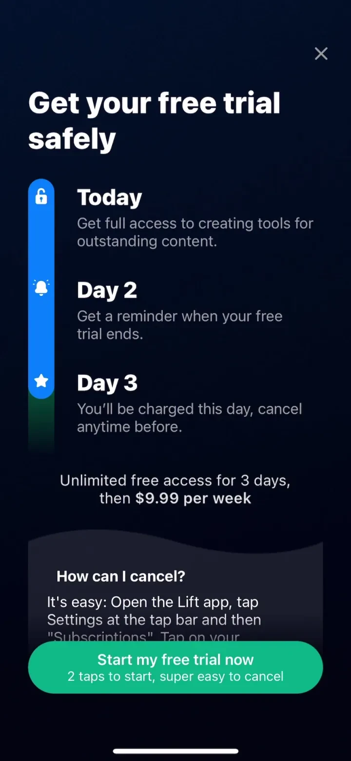 Lift: AI Video & Photo Editor paywall screenshot