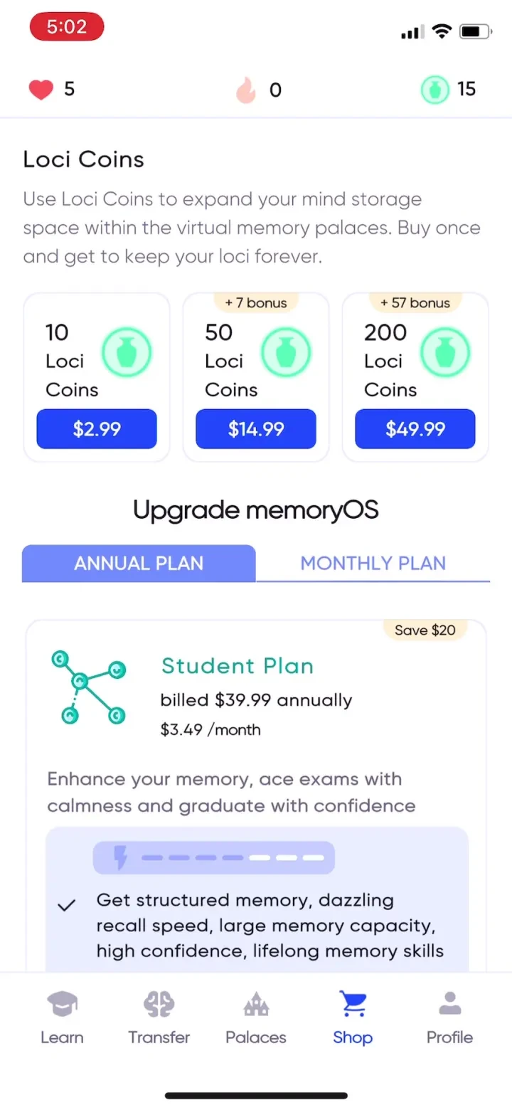 memoryOS: Memory Games paywall screenshot