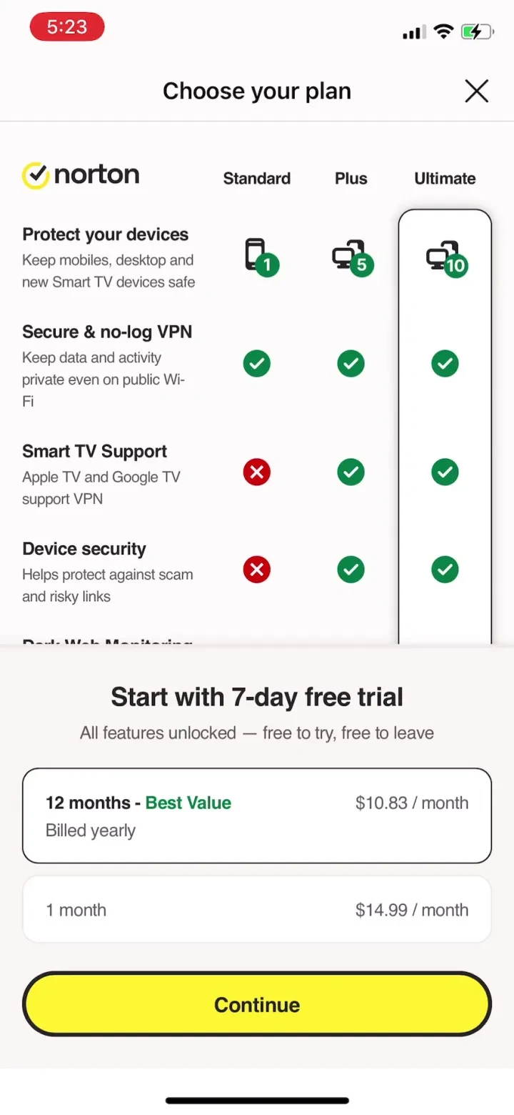 Norton VPN – Fast & Secure paywall screenshot